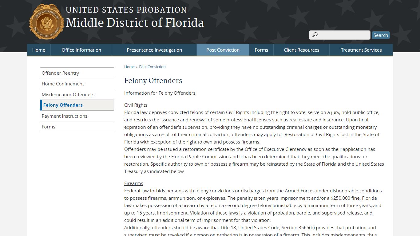 Felony Offenders | Middle District of Florida - United States Courts