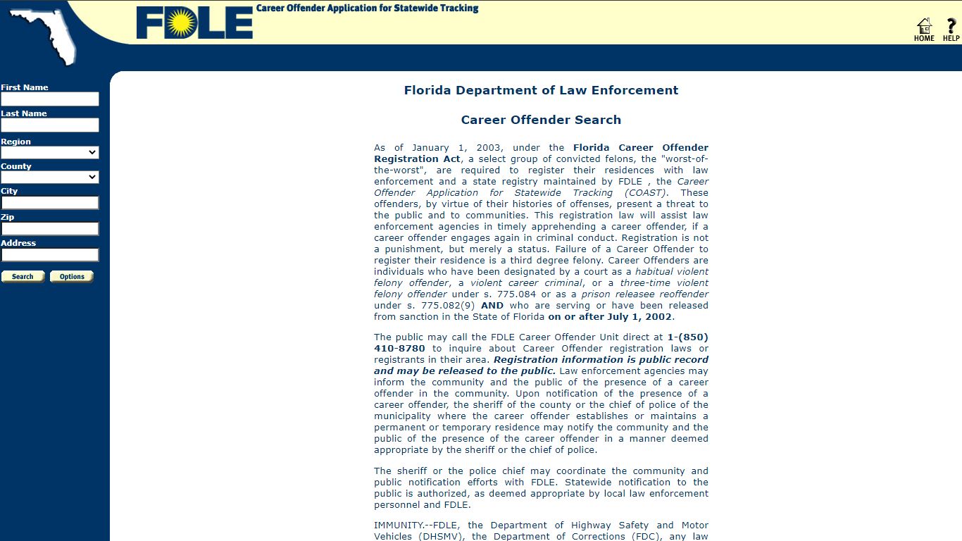 FDLE Career Offender Search