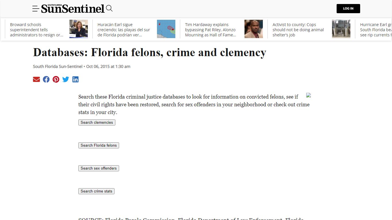 Databases: Florida felons, crime and clemency – Sun Sentinel